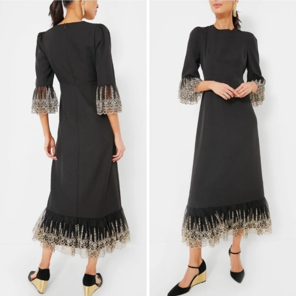 Tuckernuck Pomander Place Lillith Black Gold Lace Maxi Dress Size Xxl